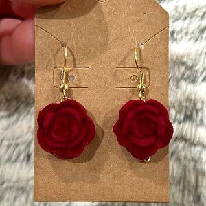 Elegant Red Felted Rose Gold Earrings